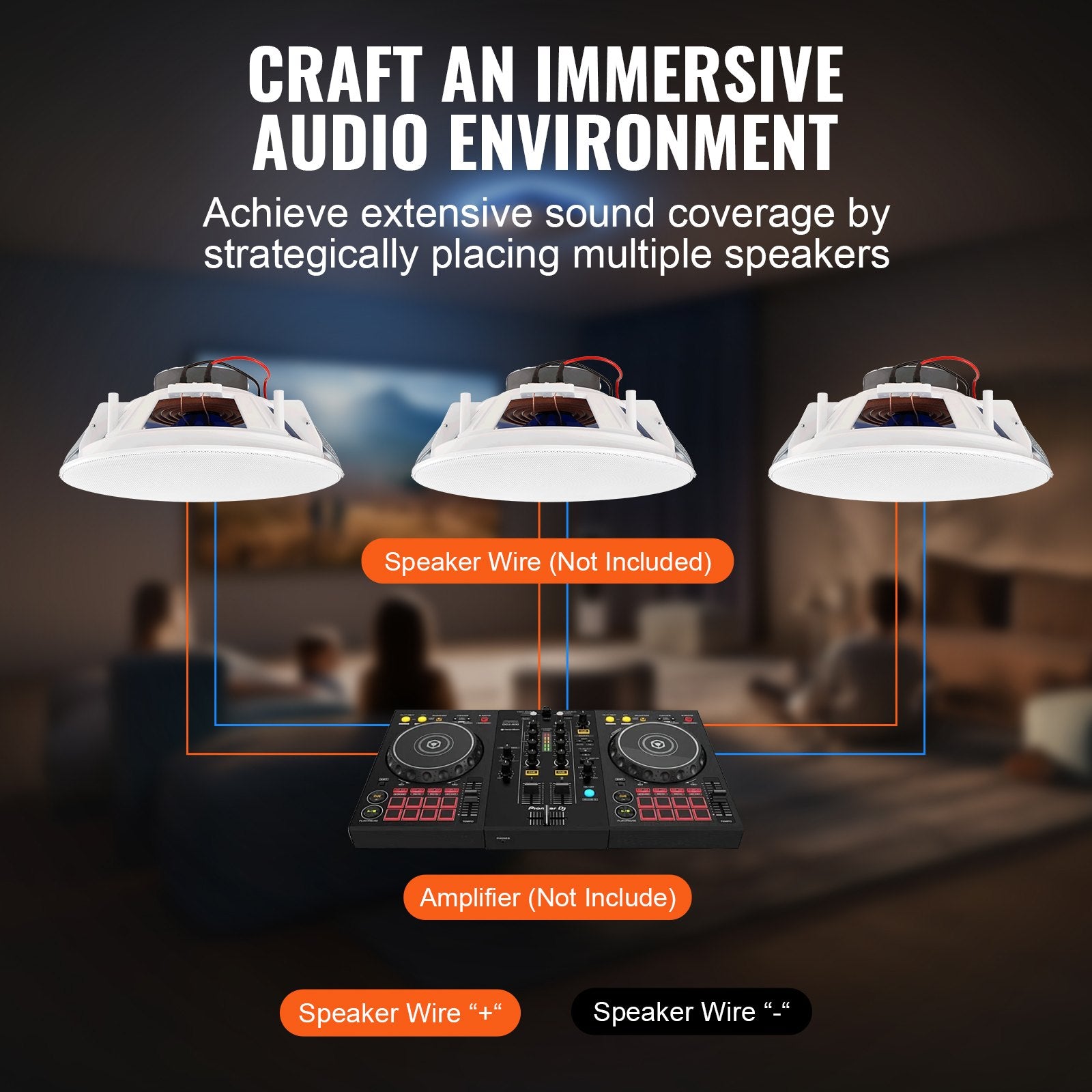 VEVOR 2 PCs 203.2 mm in Ceiling Speakers, 50-Watts, Flush Mount Ceiling & in-Wall Speakers System with Impedance 89dB Sensitivity, for Home Kitchen Living Room Bedroom or Covered Outdoor Porches