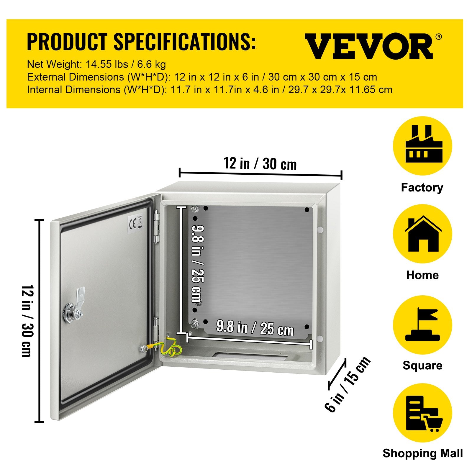VEVOR NEMA Steel Enclosure, 12 x 12 x 6''steel electrical box
electrical enclosur NEMA 4X Steel Electrical Box, IP66 Waterproof & Dustproof, Outdoor/Indoor Electrical Junction Box, with Mounting Plat