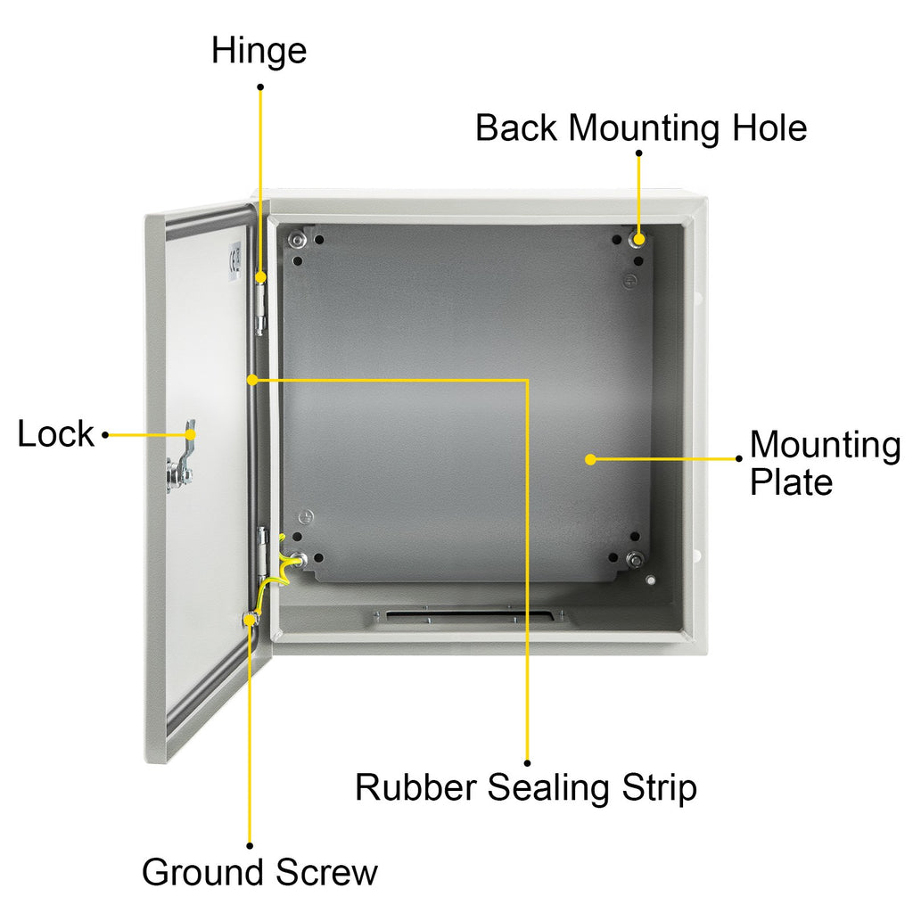 VEVOR NEMA Steel Enclosure, 12 x 12 x 6''steel electrical box
electrical enclosur NEMA 4X Steel Electrical Box, IP66 Waterproof & Dustproof, Outdoor/Indoor Electrical Junction Box, with Mounting Plat