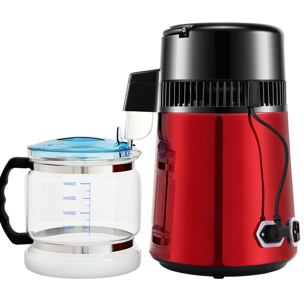 VEVOR 4L Water Distiller Distilled Water Maker 1 L/H w/ Timing Dual Temp Red
