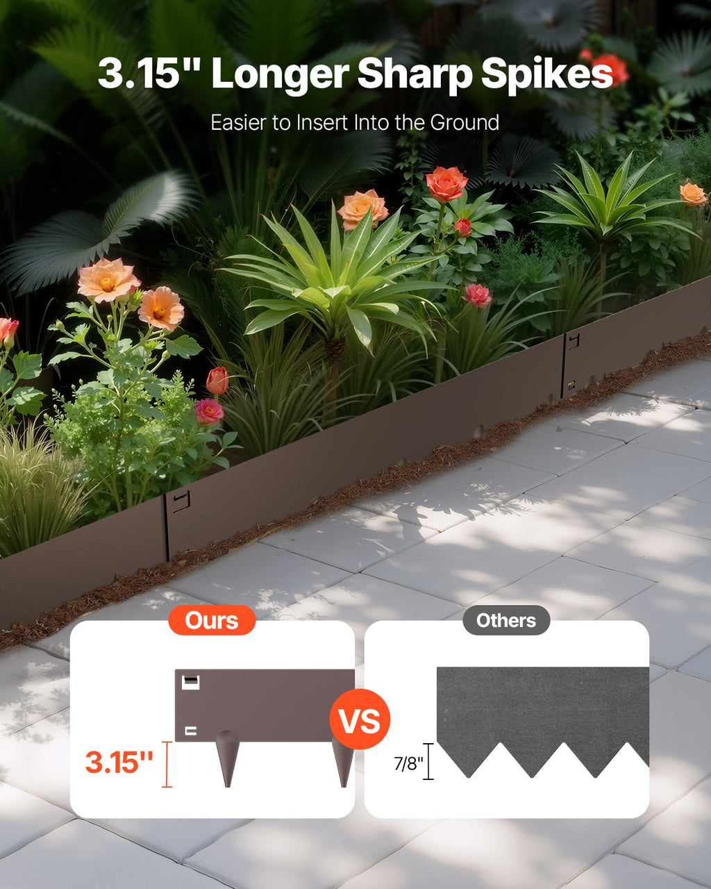 VEVOR Steel Landscape Edging, 5 Packs 990 x 181 mm Rust-Resistant Metal Landscape Edging, Bendable Garden Edging Border, Heavy Duty Lawn Edging, Easy-to-Install, Flower Bed Yard Pathway Divider Brown