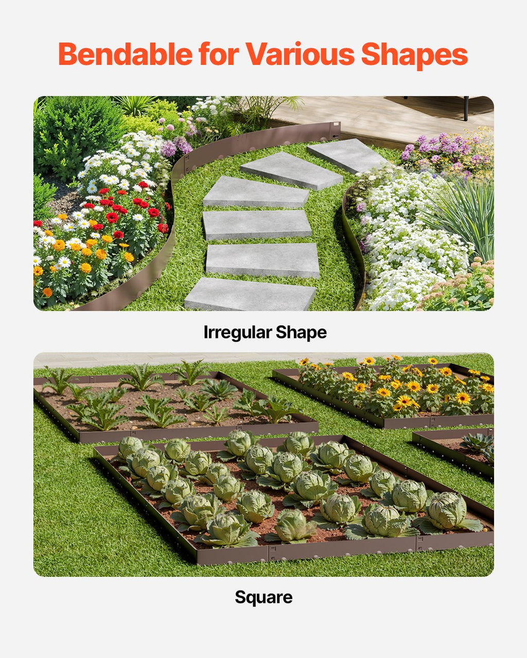 VEVOR Steel Landscape Edging, 5 Packs 990 x 181 mm Rust-Resistant Metal Landscape Edging, Bendable Garden Edging Border, Heavy Duty Lawn Edging, Easy-to-Install, Flower Bed Yard Pathway Divider Brown