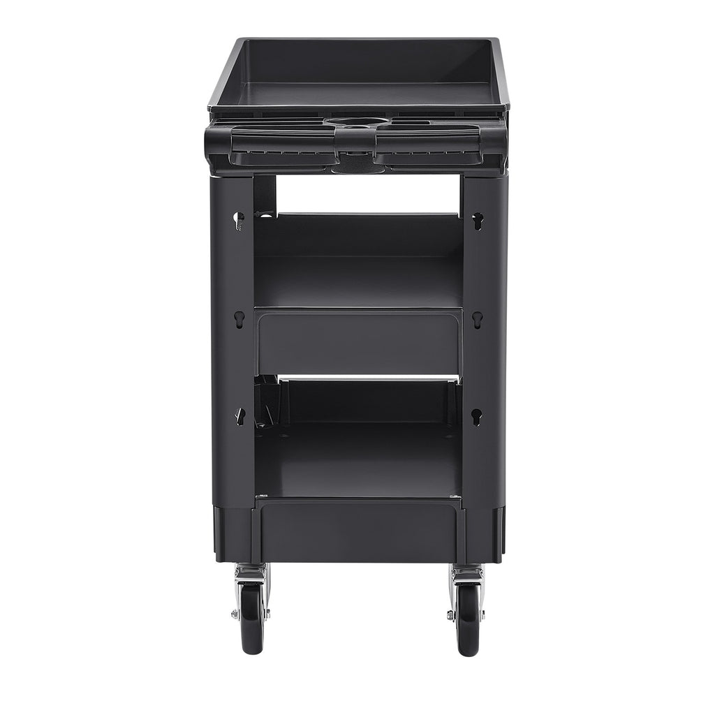 VEVOR Utility Service Cart, 550 LBS Laod Capacity, 3 Shelf Heavy Duty Plastic Rolling Utility Cart with 360° Swivel Wheels (2 with Brakes), Ergonomic Storage Handle for Warehouse/Garage/Cleaning