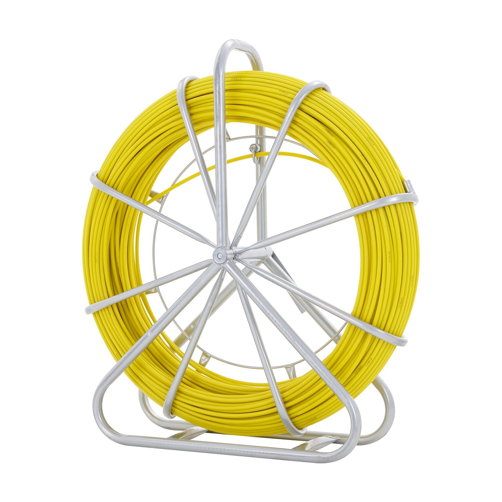 VEVOR Fish Tape Fiberglass, 129.5 m, 6.35 mm, Duct Rodder Fishtape Wire Puller, Cable Running Rod with Steel Reel Stand, 3 Pulling Heads, Fishing Tools for Walls and Electrical Conduit, Non-Conductive