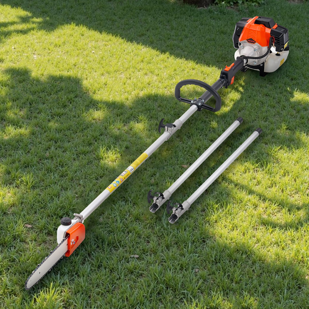 VEVOR Gas Pole Saw, 33CC 2 Stroke Gas Powered Pole Saws with 20.3 cm Cutting Bar, Cordless Tree Trimmer with 850ml Fuel Tank, 2.08 to 3.58 m  Extendable, Powerful Chainsaw for Tree Trimming Pruning