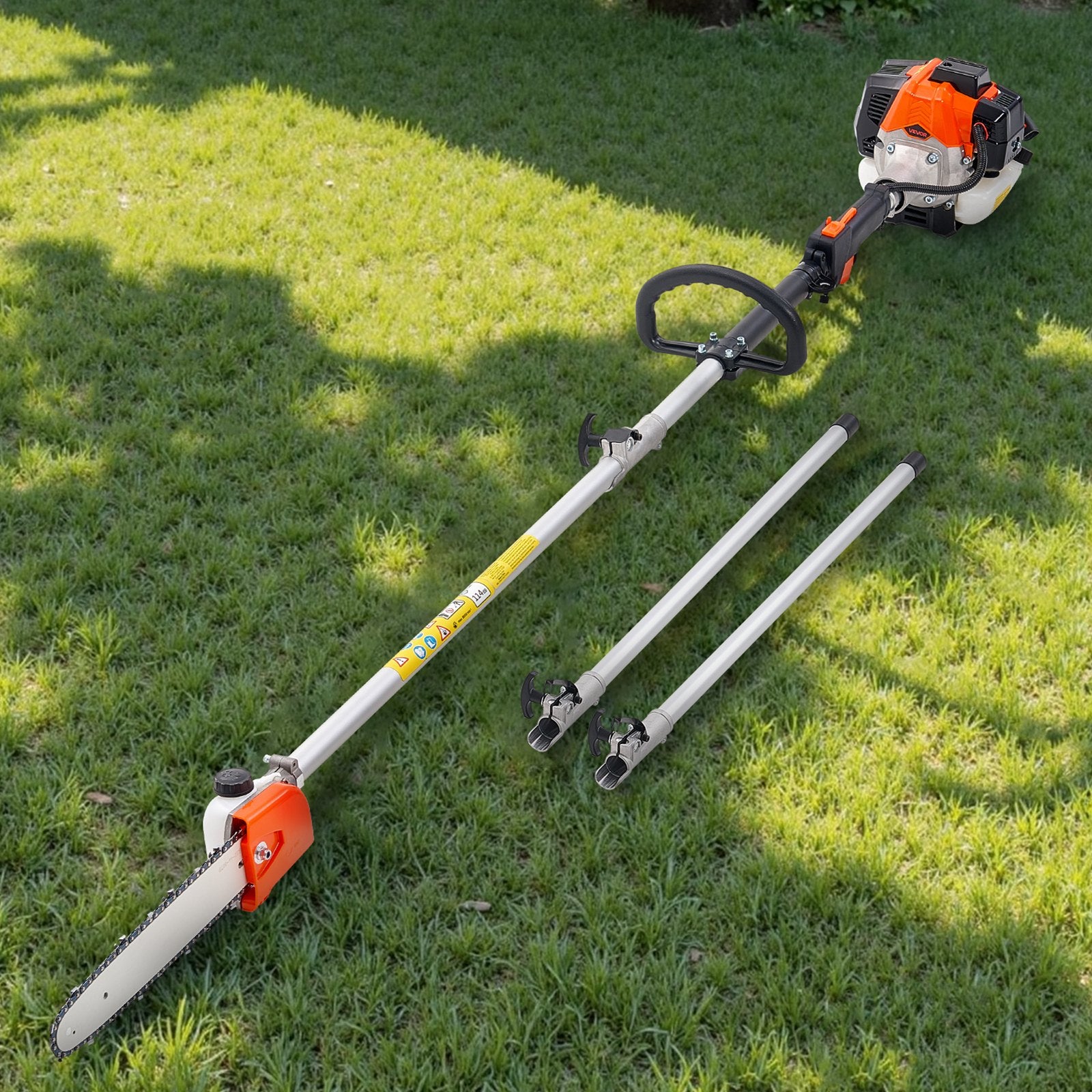 VEVOR Gas Pole Saw, 25CC 2 Stroke Gas Powered Pole Saws with 30.5 cm Cutting Bar, Cordless Tree Trimmer with 650ml Fuel Tank, 2.12 to 3.62 m Extendable, Powerful Chainsaw for Tree Trimming Pruning
