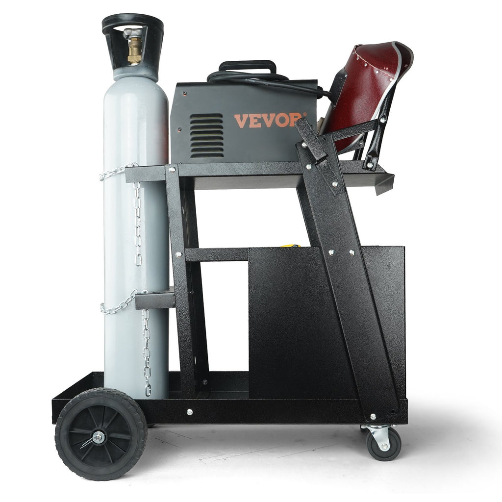 VEVOR Welding Cart, 2-Tier 4 Drawers Welder Cart with 265 LBS Weight Capacity, Swivel Wheels, Tank Storage Safety Chains, Heavy Duty Rolling MIG Welder Cart for Mig Welder and Plasma Cutter