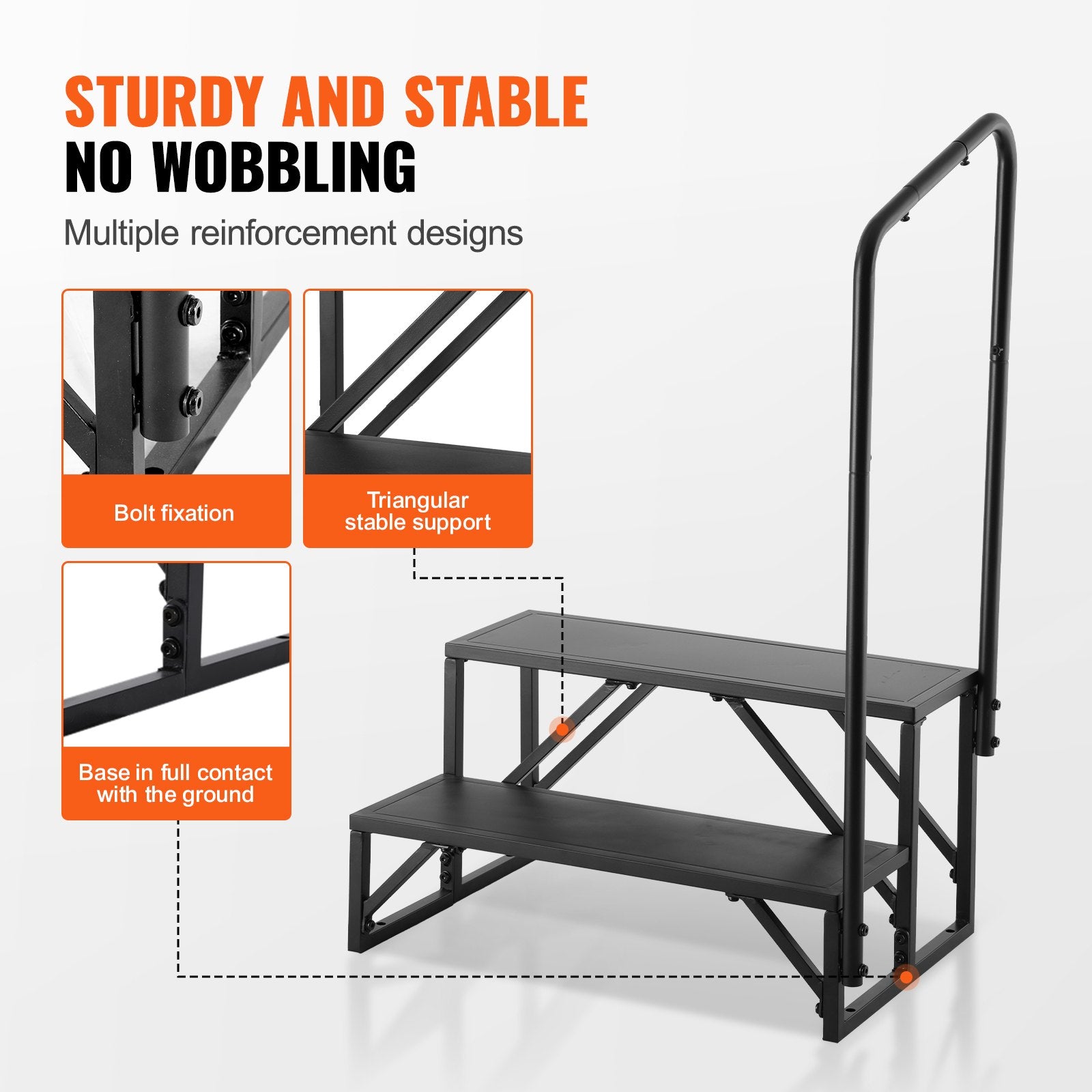 VEVOR RV Steps, 2-Step RV Stairs, 199.58KGS Load Capacity, Thickened Carbon Steel, With Handrail, Non-Slip Steps for Safe Entry and Exit, Suit for RV, Trailer, Camper Steps