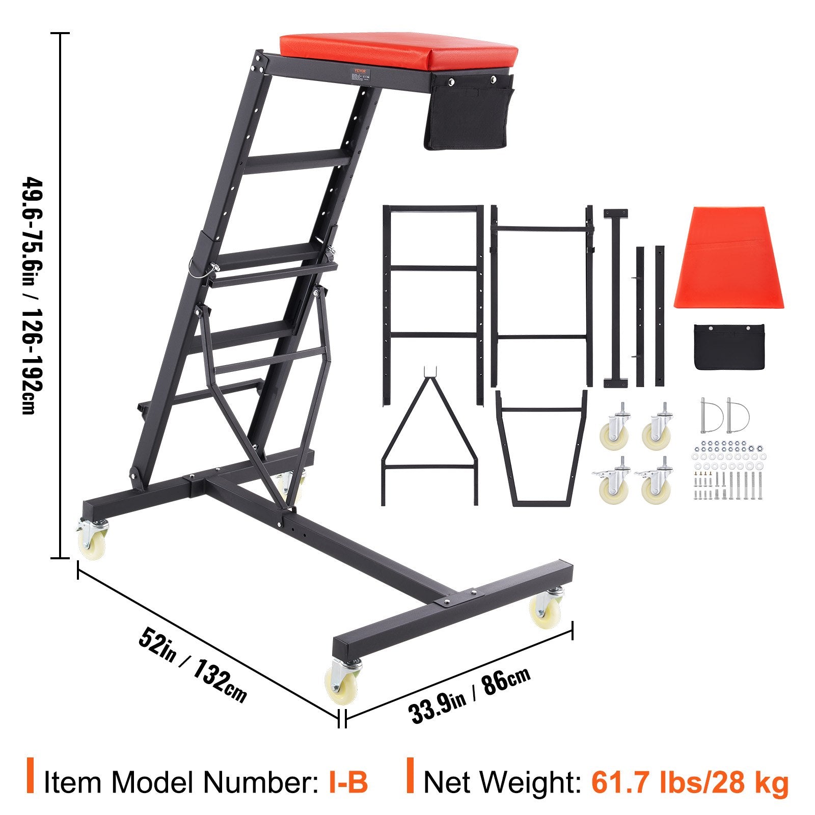 VEVOR Automotive Topside Creeper, with Adjustable Height 49.6" to 75.6", 181.44KGS Capacity High Creeper, 4 Swivel Caster Wheels, Heavy Duty Foldable Creeper for Auto Repair and Maintenance