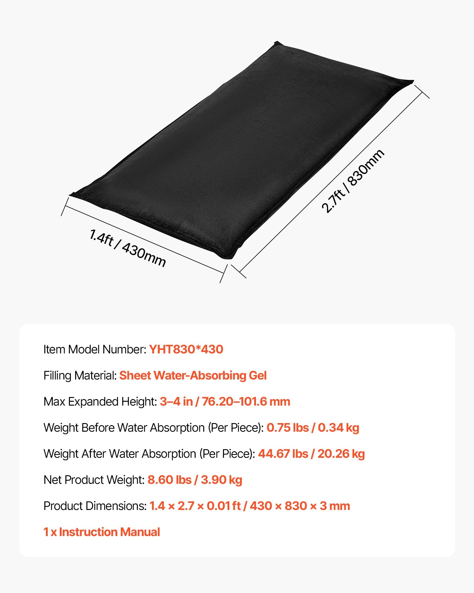 VEVOR Flood Barrier, 10 Pack, 430 x 830 mm Flood Bags with Bucket, Reusable Water Absorbent Barrier Activated by Water, Sandless Sandbags Blockage, Flooding Prevention Bags for Door, Basement, Garage