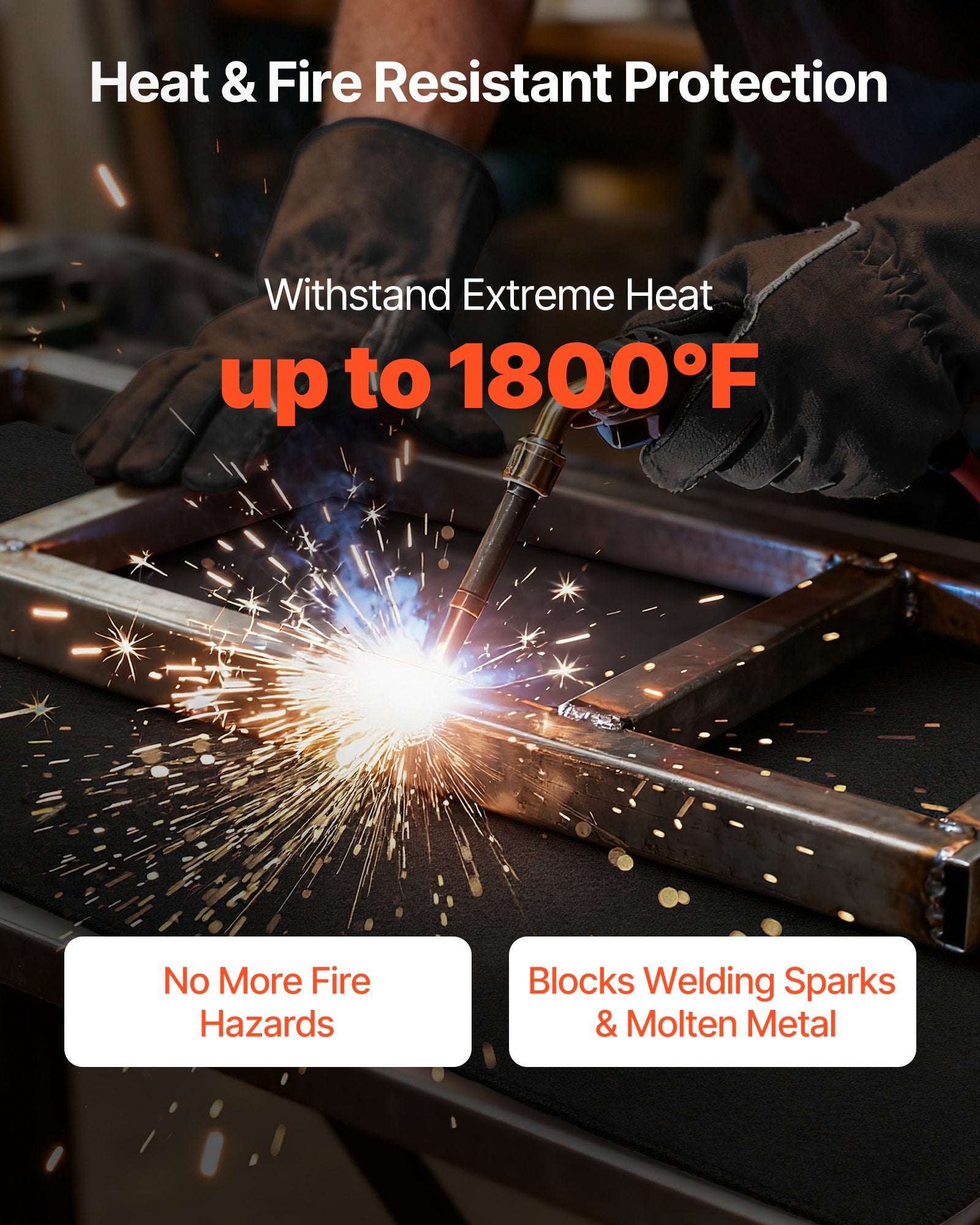 VEVOR Carbon Felt Welding Blankets, 2-Pack 508mm x 914mm Flame Retardant Welding Blanket, Up to 1800°F Heat Resistant Safety Protection Blanket, 3.5mm Thickened Carbon Fiber Fireproof Insulation Mat