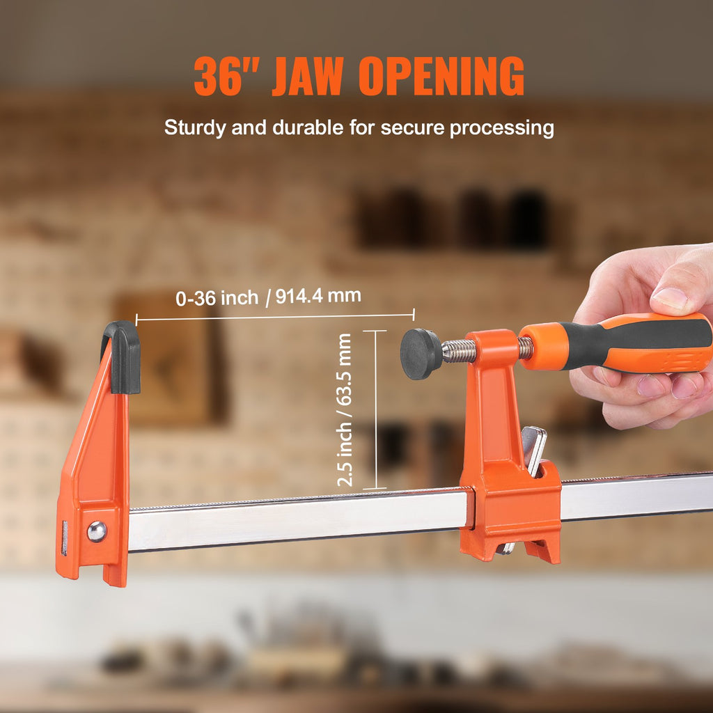 VEVOR Bar Clamps for Woodworking, 2-Pack 914mm Clamp, Quick-Change F Clamp with 600 lbs Load Limit, 2.5" Throat Depth, Cast Iron and Carbon Steel, Wood Clamps for Woodworking Metal Working