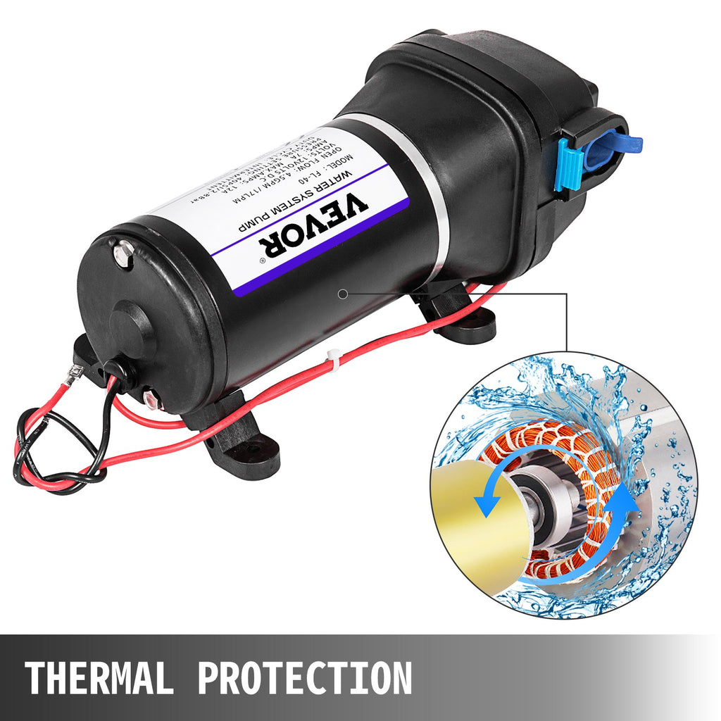 VEVOR Water Pressure Diaphragm Pump, 12V FL-40 High Pressure Diaphragm Water Pump, 40PSI Automatic Self Priming Water Pump, 17L/MIN Misting Booster Sprayer Diaphragm Pump for Caravan Boat RV Garden