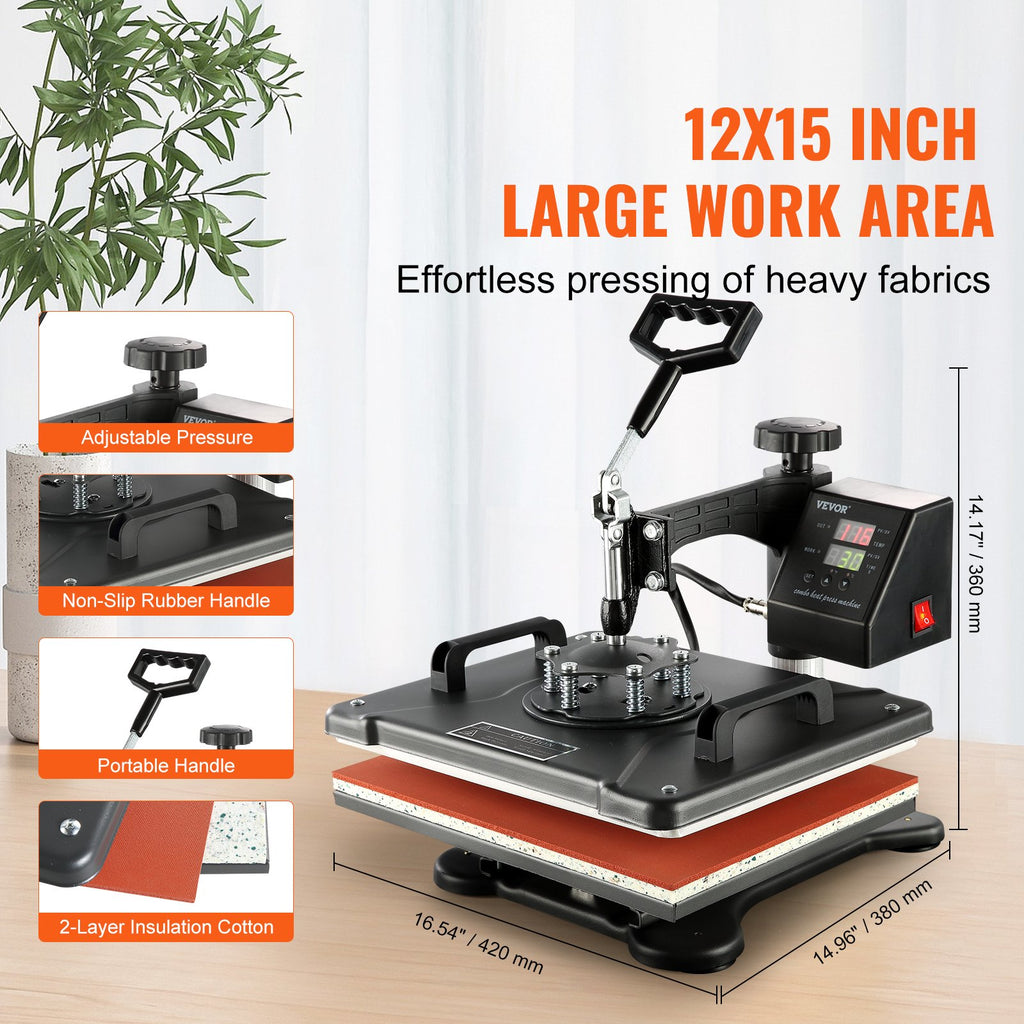 VEVOR 1400W Heat Press Machine 8 In 1 Sublimation Steel Frame Heat Presses with Temperature And Time Control (12X15INCH 8IN1)