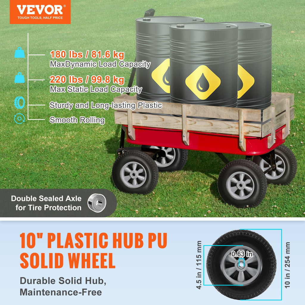 VEVOR Solid PU Run-Flat Tire Wheel, 254 mm, 2-Pack, 81.6 kg Dynamic Load, 99.8 kg Static Load, Flat Free Tubeless Tires and Wheels for Hand Truck, Utility Cart, Dollies, Garden Trailers, Various Carts