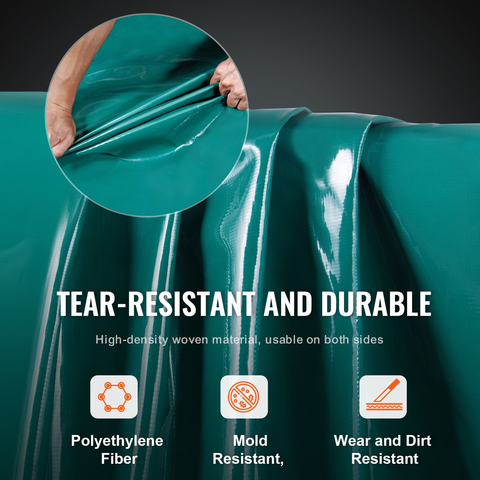 VEVOR PVC Waterproof Tarp, 16.5 x 29.5 ft Heavy Duty PVC Tarpaulin, Tear-Proof and Weather-Proof, with Grommets and Reinforced Edges for Canopy Boat RV Tent Shelter Trailer Truck Cover, Green