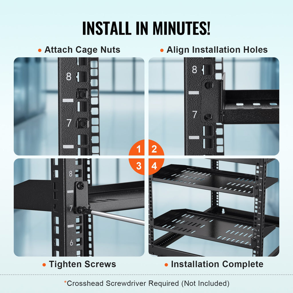 VEVOR 2PCS 1U Server Rack Shelf, 254mm Depth, 22.68kg Max Load Capacity Vented Cantilever or Wall Mount Rack Mount Shelf with Tray, Good Air Circulation for 482.6mm Network Cabinet or Equipment Rack