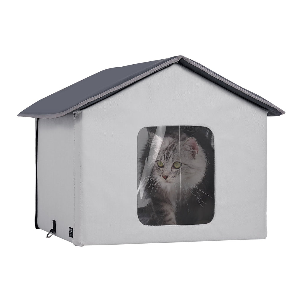 VEVOR Heated Cat House, Outdoor Kitty Shelter with Timer, 600D Oxford Cloth Foldable Cat Shelter with Heated Pad  for Winter to Stay Warm and Cozy, Gray (Middle)