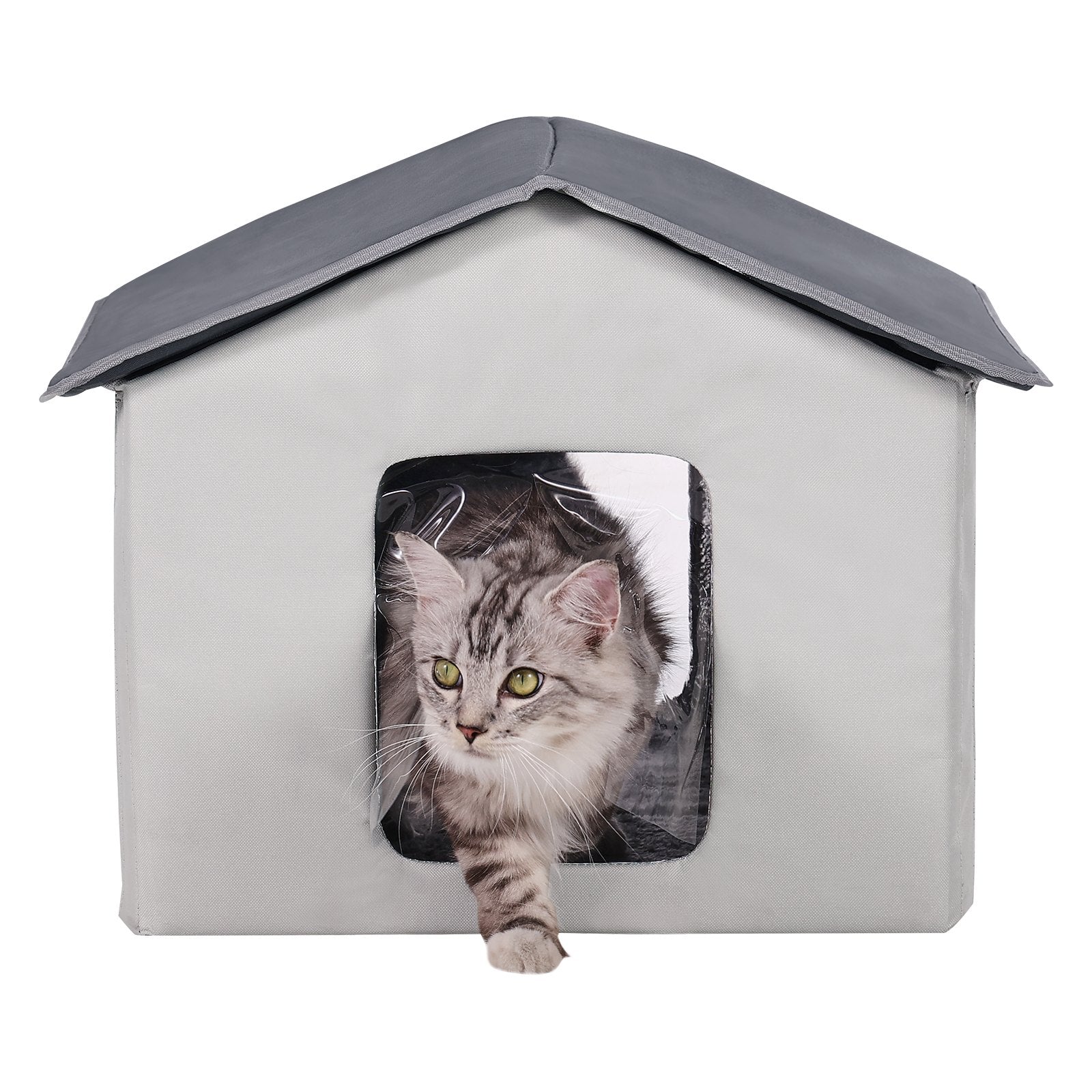 VEVOR Heated Cat House, Outdoor Kitty Shelter with Timer, 600D Oxford Cloth Foldable Cat Shelter with Heated Pad  for Winter to Stay Warm and Cozy, Gray (Middle)