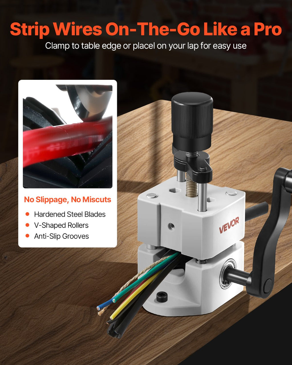 VEVOR Manual Wire Stripping Machine, 1.5-25 mm, Portable Copper Stripper with Hand Crank or Drill Powered, 64Mn Quenched Blades, 45# Steel Rollers, ABS & PC Wire Peeler, for Scrap Copper Recycling