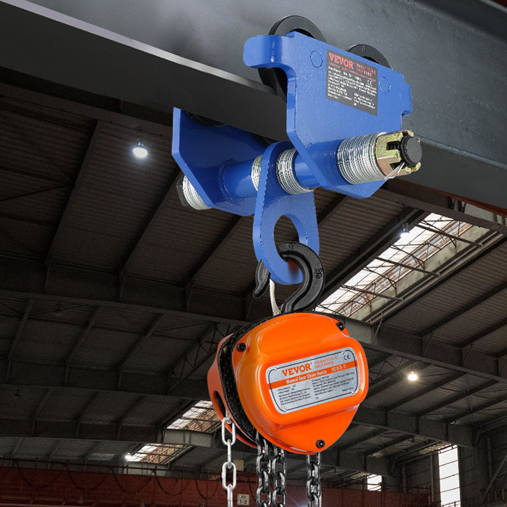 VEVOR Manual Trolley, 2 Ton Load Capacity, Push Beam Trolley with Dual Wheels, Adjustable for I-Beam Flange Width 63.5 mm to 177.8 mm, Heavy Duty Alloy Steel Garage Hoist for Straight Curved I Beam