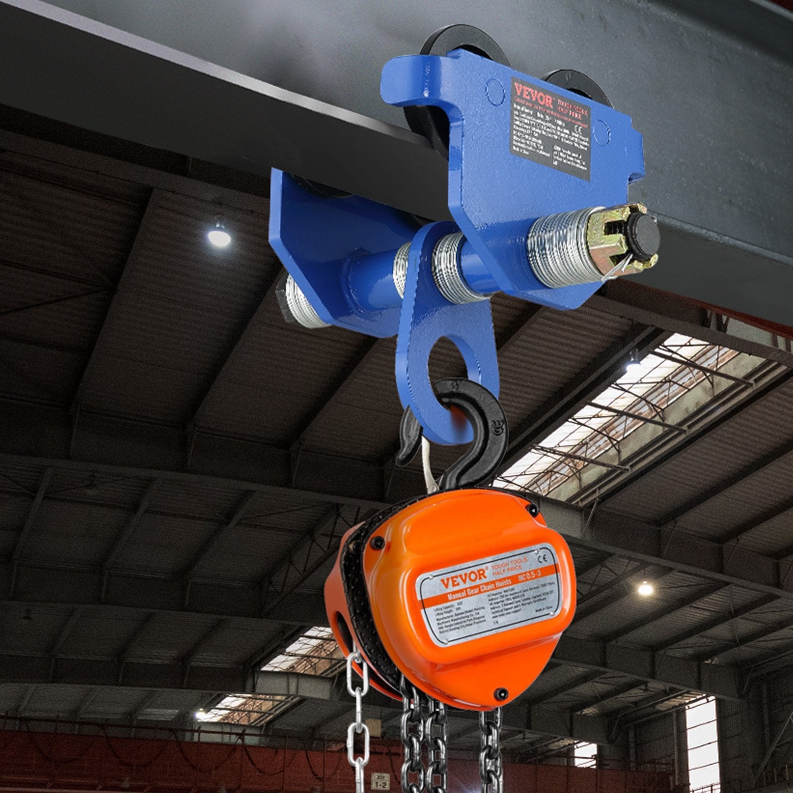 VEVOR Manual Trolley, 2 Ton Load Capacity, Push Beam Trolley with Dual Wheels, Adjustable for I-Beam Flange Width 63.5 mm to 177.8 mm, Heavy Duty Alloy Steel Garage Hoist for Straight Curved I Beam
