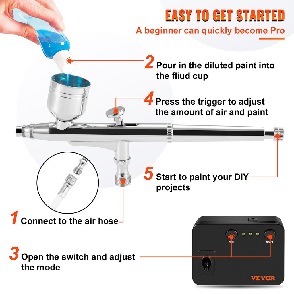 VEVOR Airbrush Kit Dual-action Airbrush System Compressor Art Nail Makeup Model