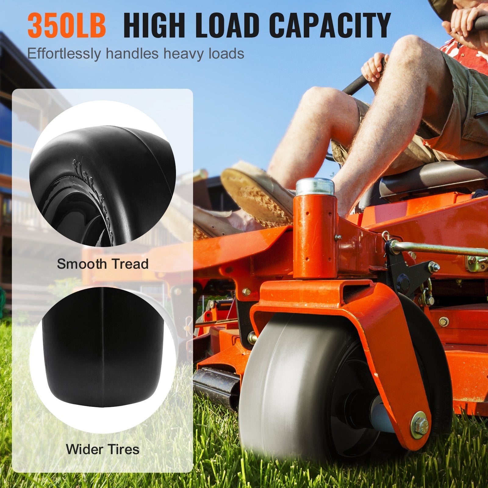 VEVOR Lawn Mower Tires with Rim, 11x4-7" Tubeless Tractor Tires, 2-Pack Tire and Wheel Assemby, Flat-free PU Tire, 3.4" Centered Hub, 3/4" Bushing Size, 20 PCS Adapters for Riding Mowers Lawn Tractors