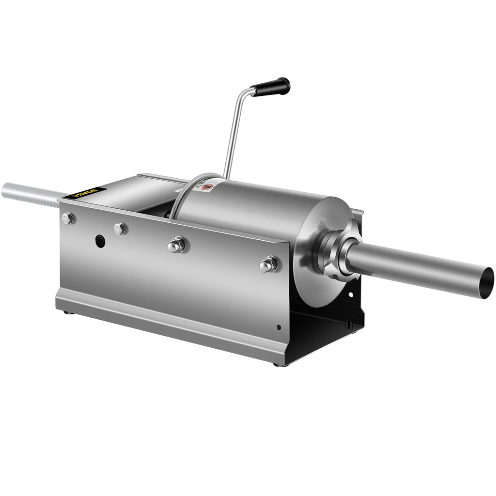 VEVOR Manual Sausage Stuffer, 3 L / 7 LBS Horizontal Sausage Machine, Dual-Speed Meat Stuffer, Made of Food-Grade 304 Stainless Steel, Includes 5 Stuffing Tubes, for Home Kitchen Restaurant Commercial