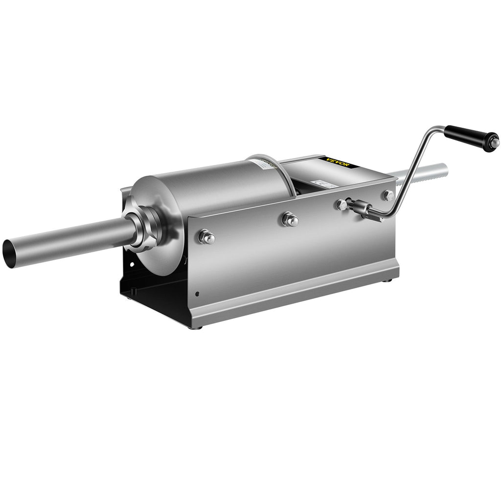 VEVOR Manual Sausage Stuffer, 3 L / 7 LBS Horizontal Sausage Machine, Dual-Speed Meat Stuffer, Made of Food-Grade 304 Stainless Steel, Includes 5 Stuffing Tubes, for Home Kitchen Restaurant Commercial