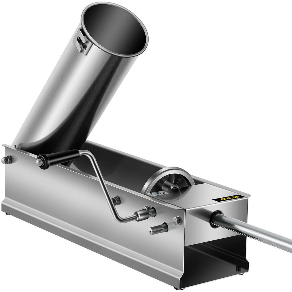 VEVOR Manual Sausage Stuffer, 7 L / 15 LBS Horizontal Sausage Machine, Dual-Speed Meat Stuffer, Made of Food-Grade 304 Stainless Steel, Includes 5 Stuffing Tubes, for Home Kitchen Restaurant Commercia