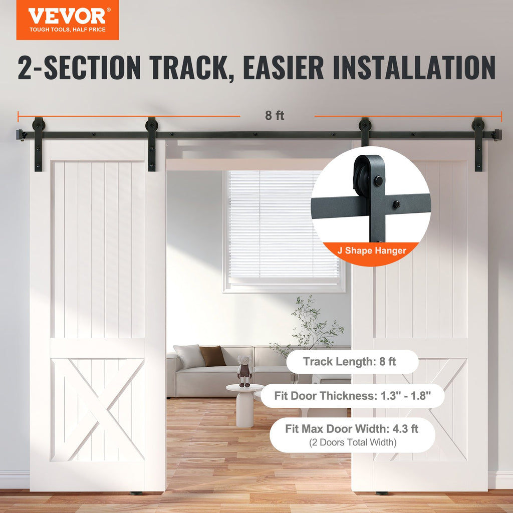 VEVOR 2440 mm Sliding Barn Door Hardware Closet Track Kit for Double Doors J Hanger