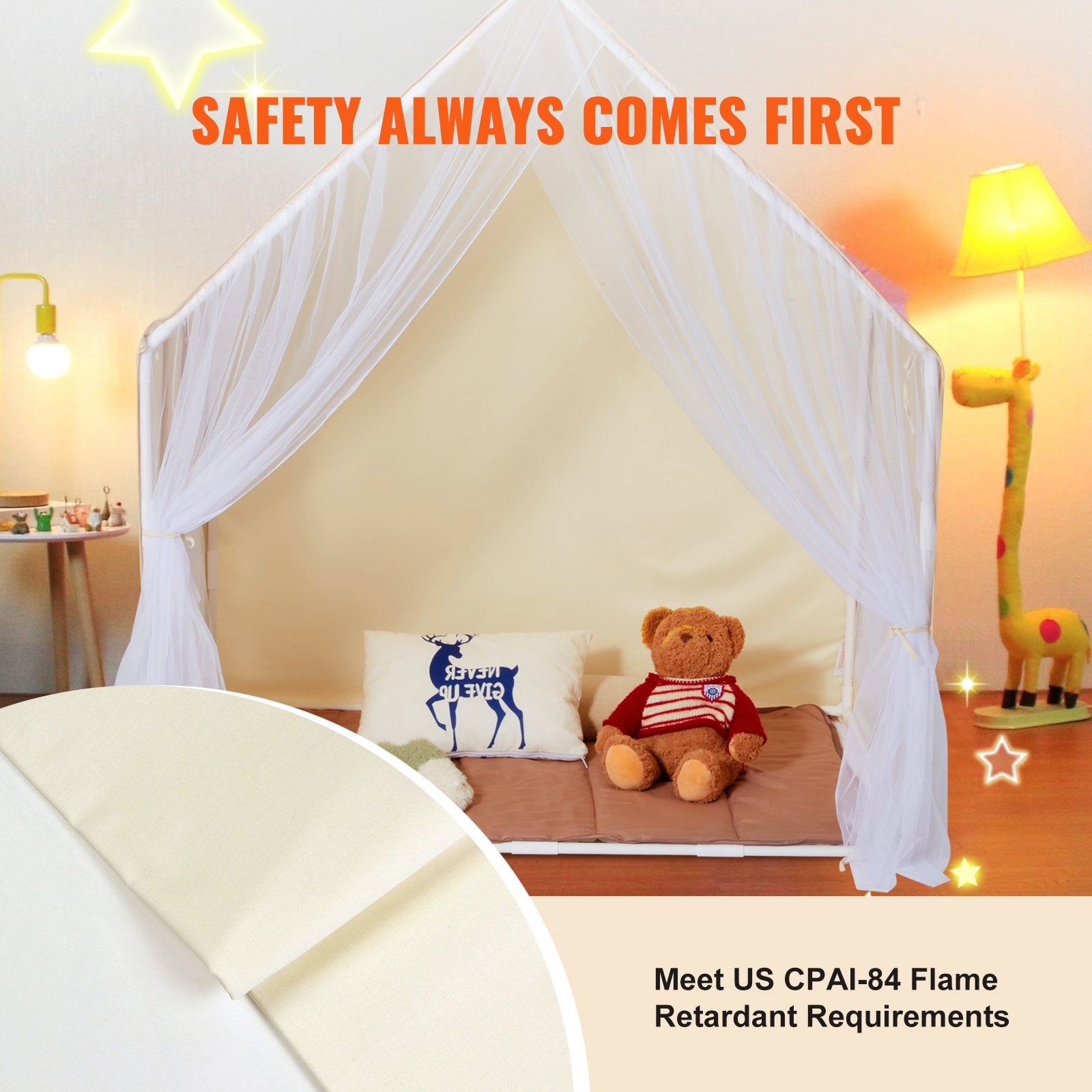 VEVOR Kids Play Tent, Kids Tent for Kids 1-5 Years Old, Toddler Tent with Mat and Tent Lamp, Tent for Kids with Windows for Indoor and Outdoor, Yurt Tent for Boys and Girls, Beige