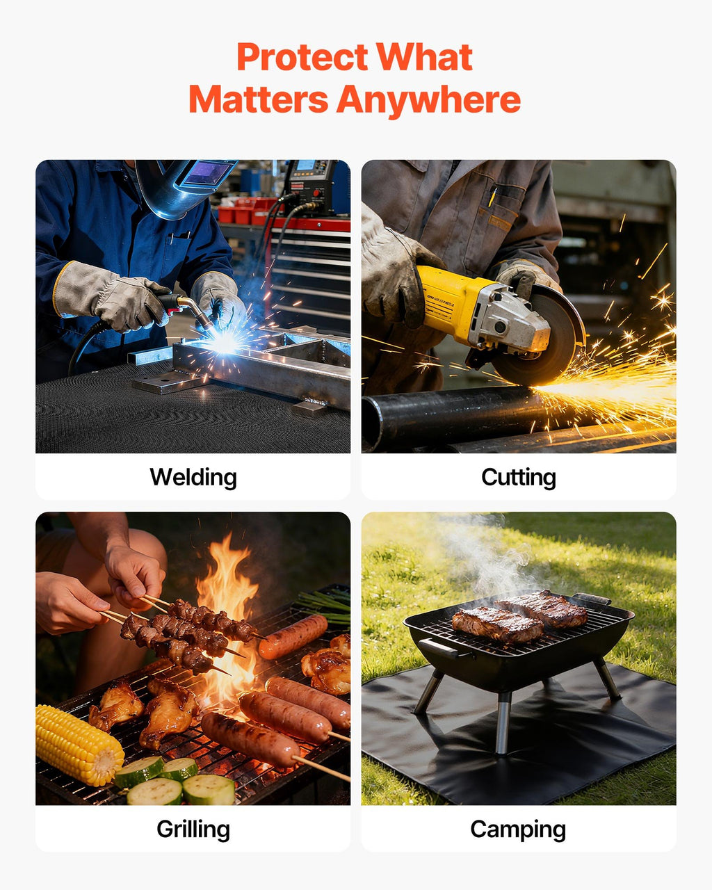 VEVOR Welding Blanket, 1829mm x 2438mm Silicone Coated Fiberglass Welding Blanket, 1800°F Heat Resistant Safety Protection Blankets, Flame Retardant Fireproof Insulation Mat with Metal Grommets