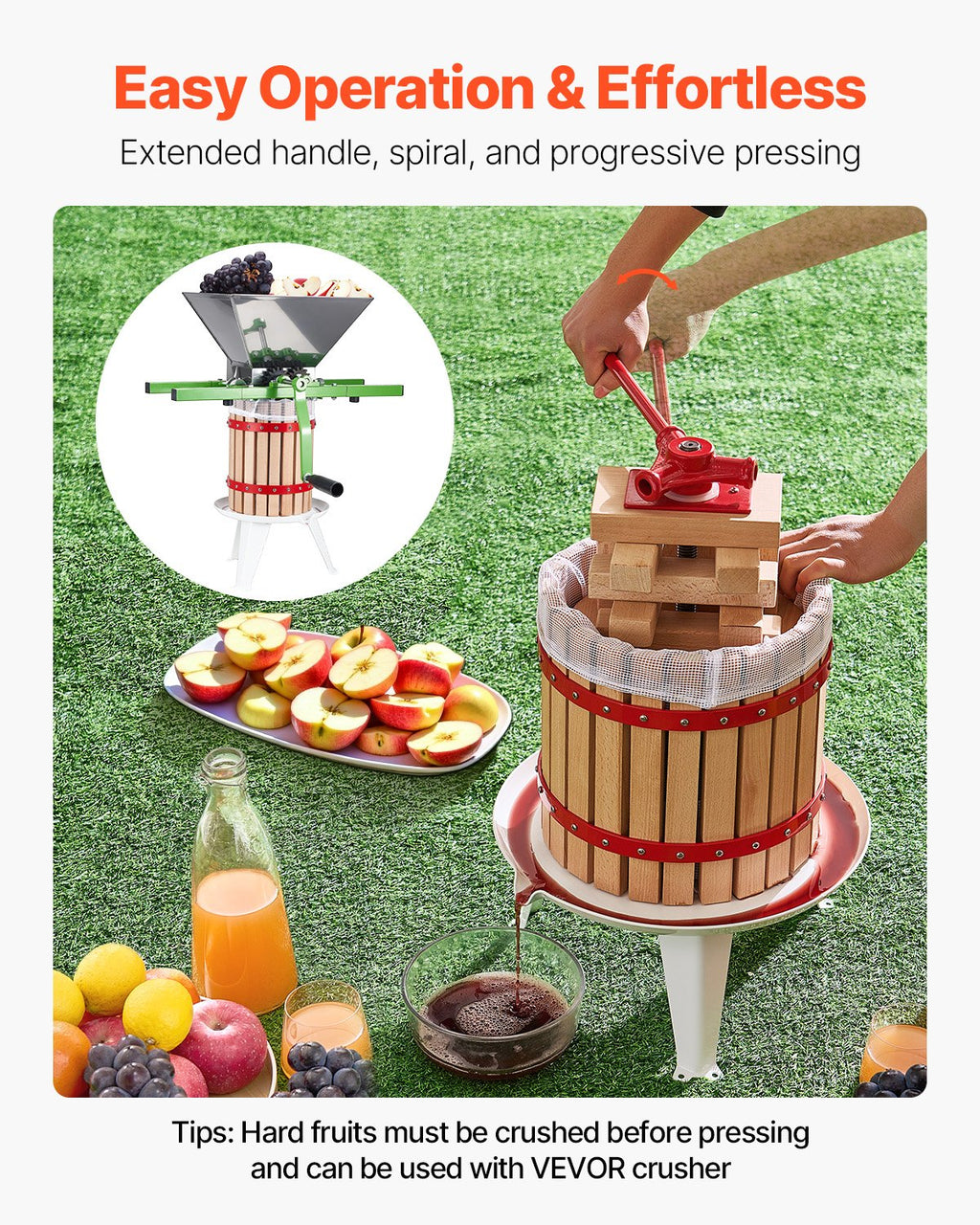 VEVOR Fruit Wine Press Manual Press for Wine Making 3.2 Gal/12L Wood Basket