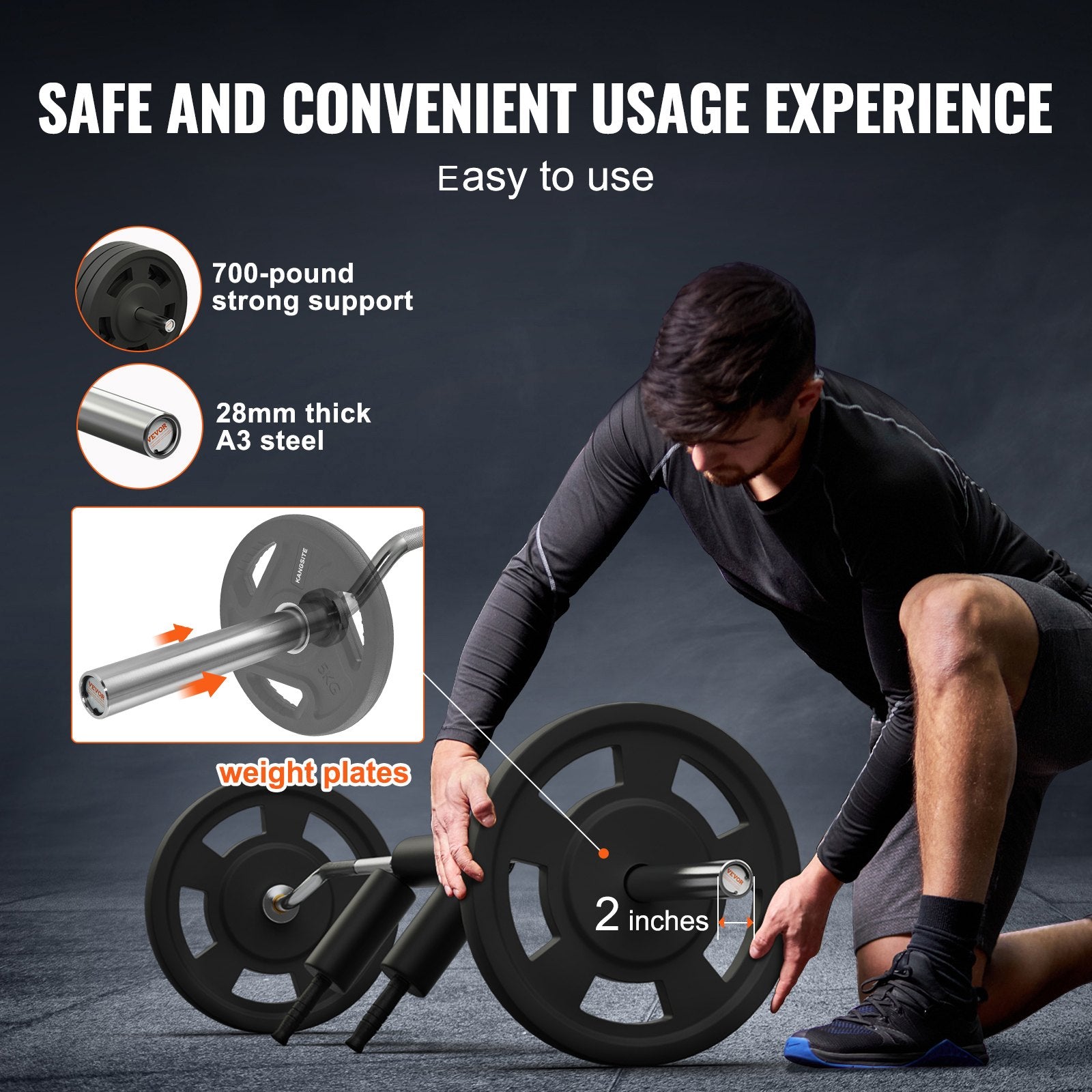 VEVOR Safety Squat Bar, 318kg Fitness Squat  Bar, Safety Squat Bar Attachment with Shoulder and Arm Pads, 28mm Diameter Weight Bar, Ideal for Front Squats, Lunges, Rehab, Physical Therapy