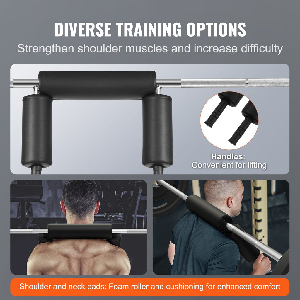 VEVOR Safety Squat Bar, 318kg Fitness Squat  Bar, Safety Squat Bar Attachment with Shoulder and Arm Pads, 28mm Diameter Weight Bar, Ideal for Front Squats, Lunges, Rehab, Physical Therapy