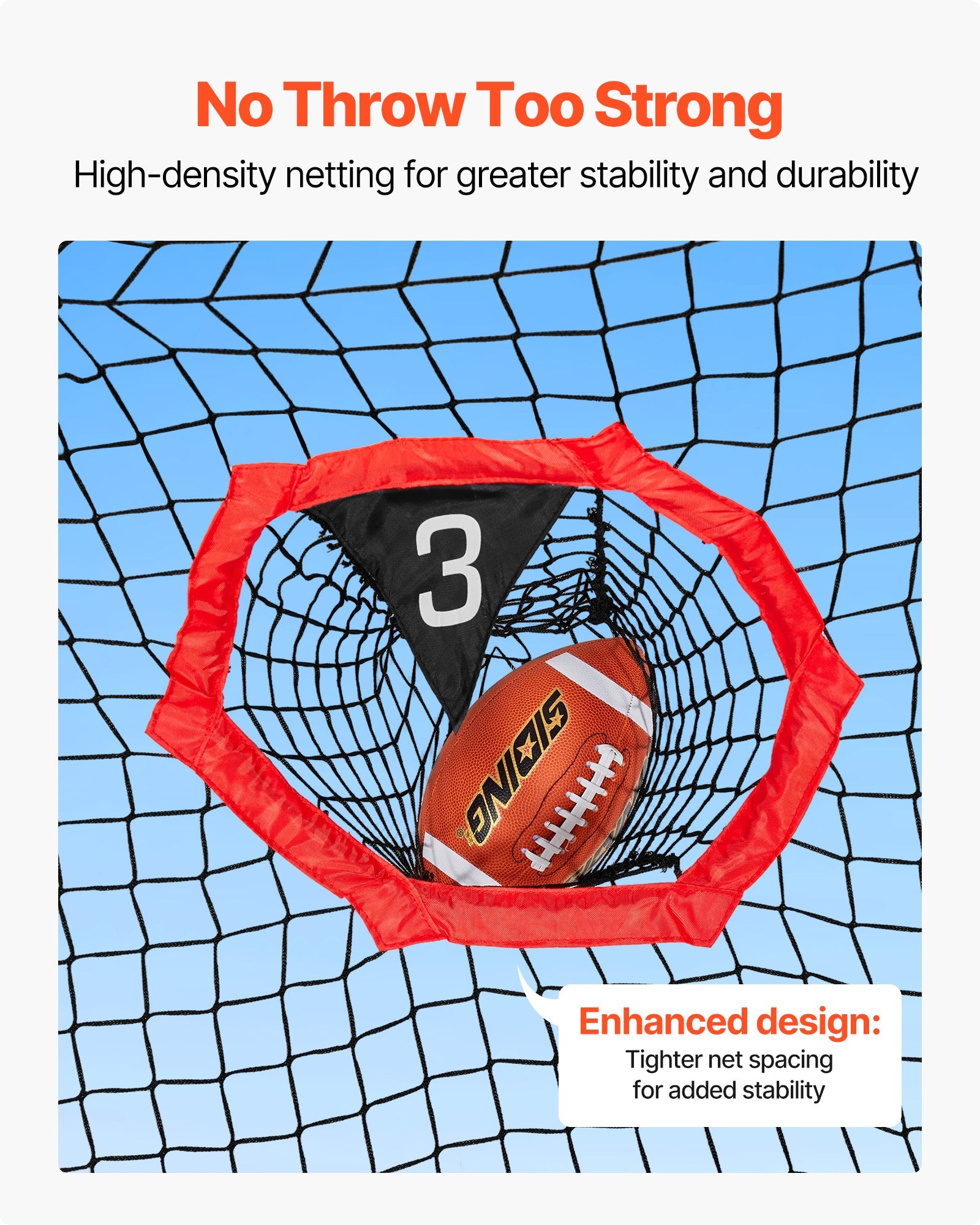 VEVOR 1828.8x1828.8mm Football Trainer Throwing Net, Training Throwing Target Practice Net with 5 Target Pockets, Knotless Net Includes Straps and Portable Carry Case, Improve QB Throwing Accuracy,Red