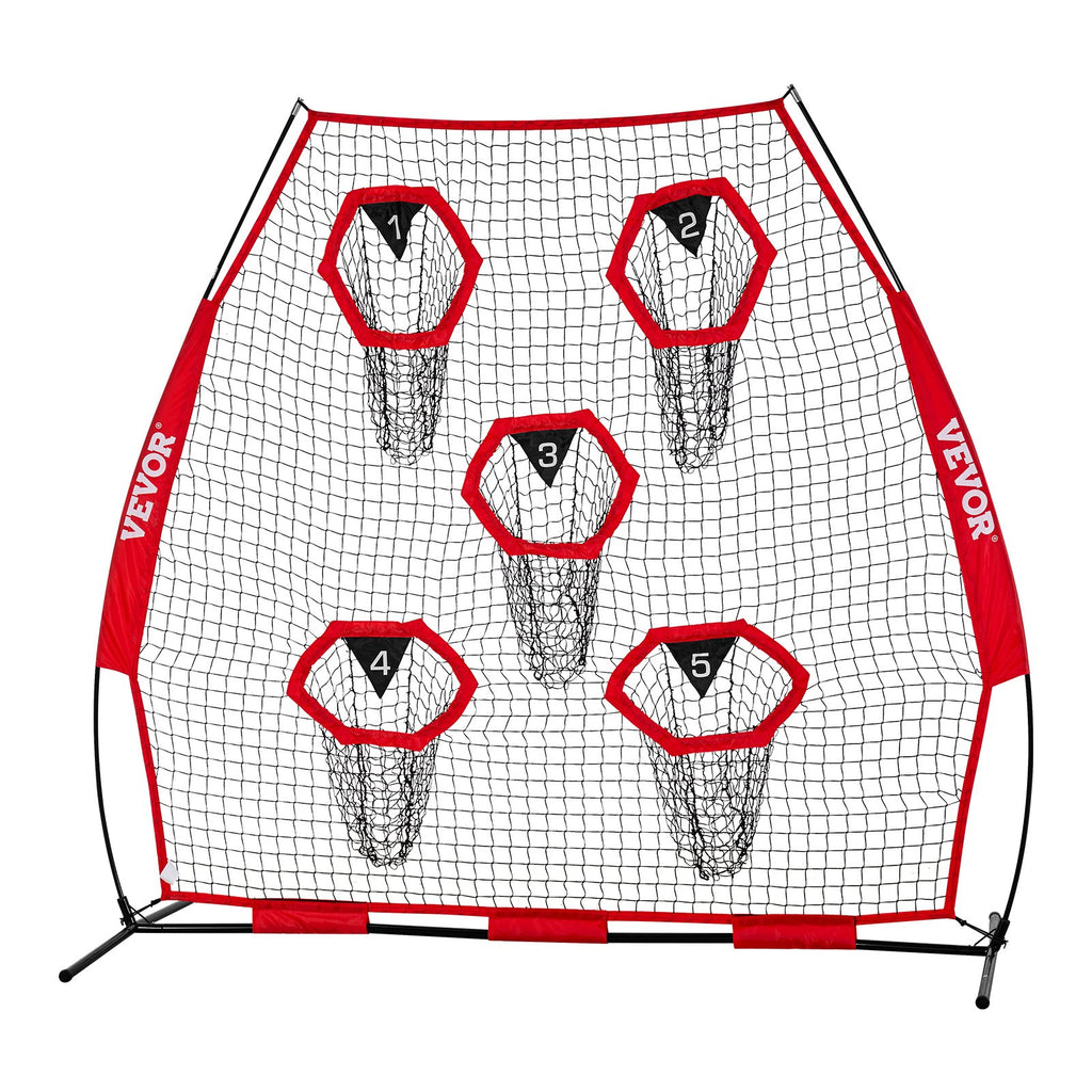 VEVOR 2133.6 x 2133.6mm Football Trainer Throwing Net, Training Throwing Target Practice Net with 5 Target Pockets, Knotless Net Includes Straps and Portable Carry Case, Improve QB Throwing Accuracy