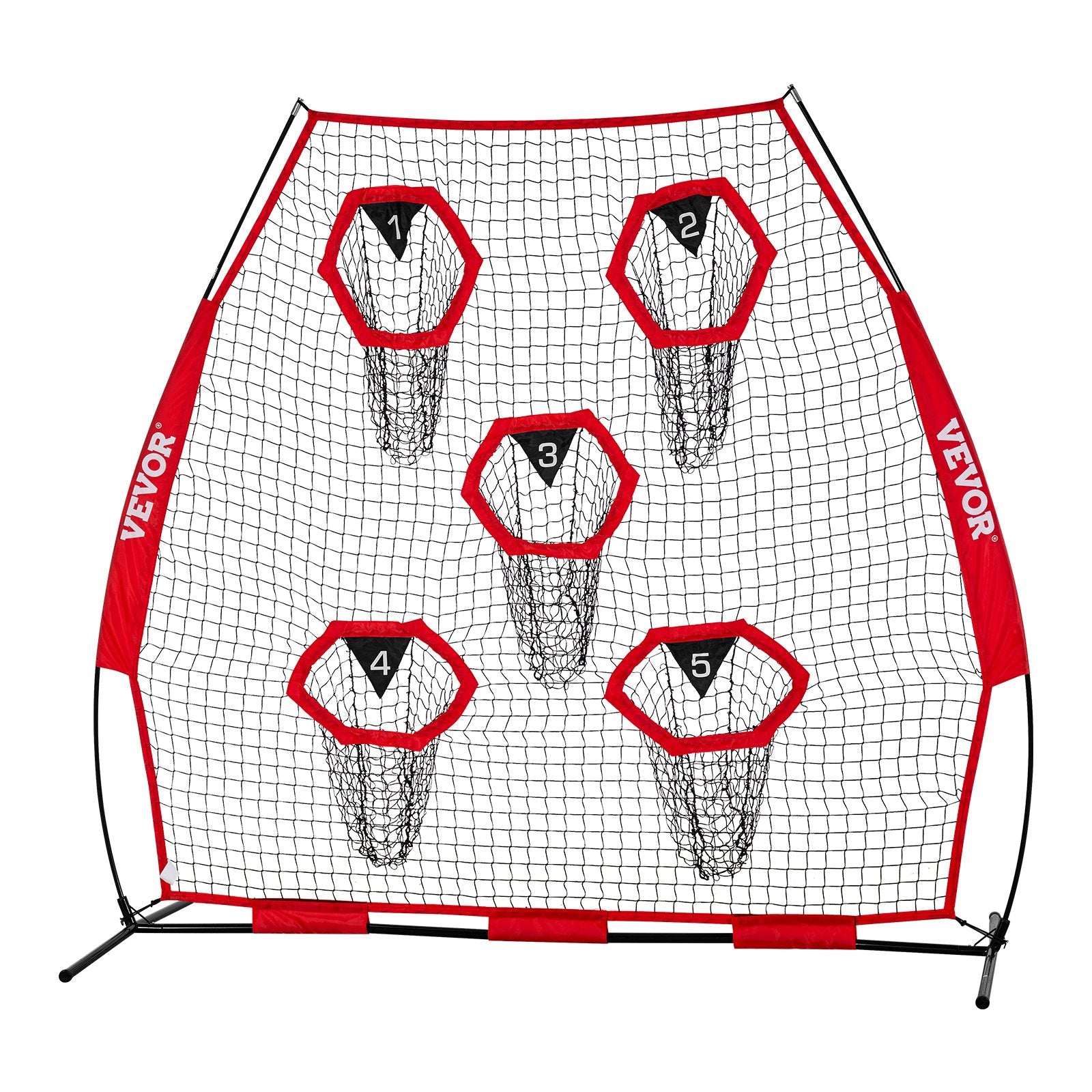 VEVOR 2133.6 x 2133.6mm Football Trainer Throwing Net, Training Throwing Target Practice Net with 5 Target Pockets, Knotless Net Includes Straps and Portable Carry Case, Improve QB Throwing Accuracy