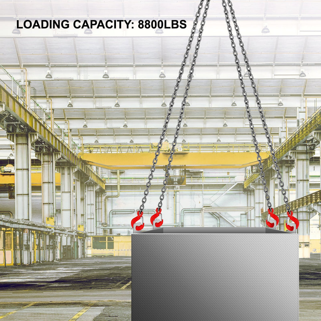 VEVOR Chain Sling, 8 mm x 1m Lifting Chains with Hooks, G80 Engine Chain Hoist Lifts, 5 Ton Load Capacity Lifting Sling Chains for Engine Hoist, Engine Lift Chain with 4 Leg Grab Hooks Heavy Duty