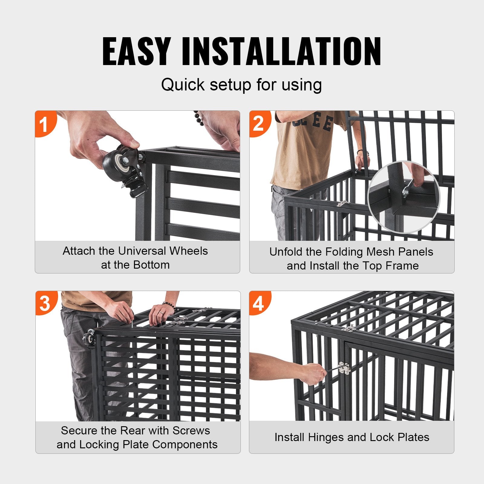 VEVOR Heavy Duty Dog Crate 38 in Metal Dog Kennel with Wheels and Removable Tray