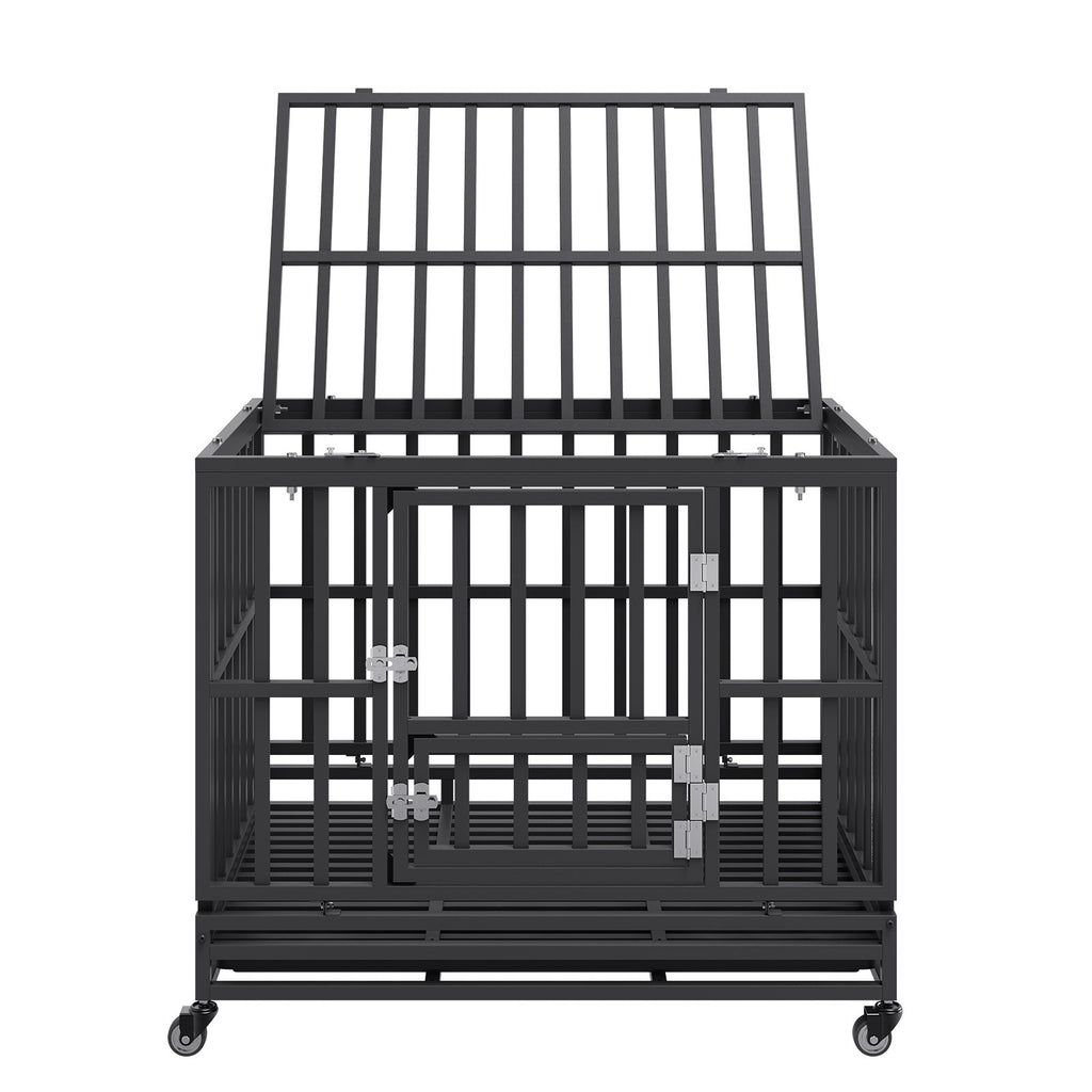 VEVOR Heavy Duty Dog Crate 38 in Metal Dog Kennel with Wheels and Removable Tray