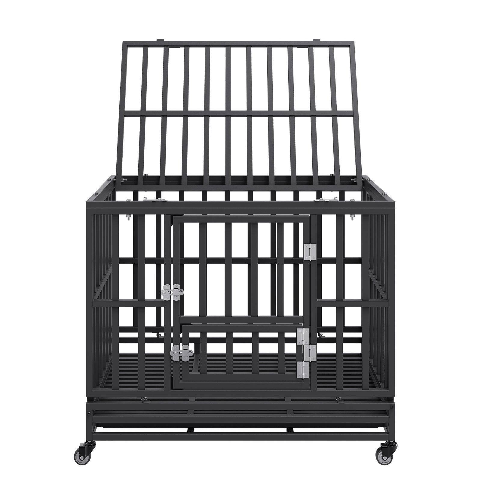 VEVOR Heavy Duty Dog Crate 38 in Metal Dog Kennel with Wheels and Removable Tray