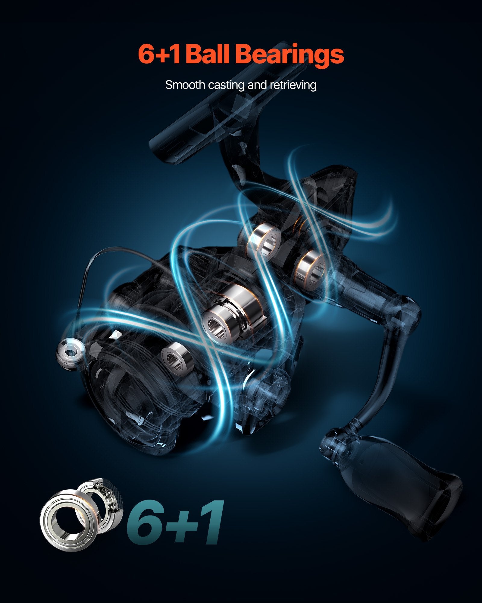 VEVOR Rod and Fishing Reel Combo, IM6 Fiberglass & Carbon Fiber Spinning Rod and Reel Combo, Bass Fishing Pole with 2m Two-Piece Rods, 6+1 Ball Bearings, Stainless Steel Guides with Ceramic Rings