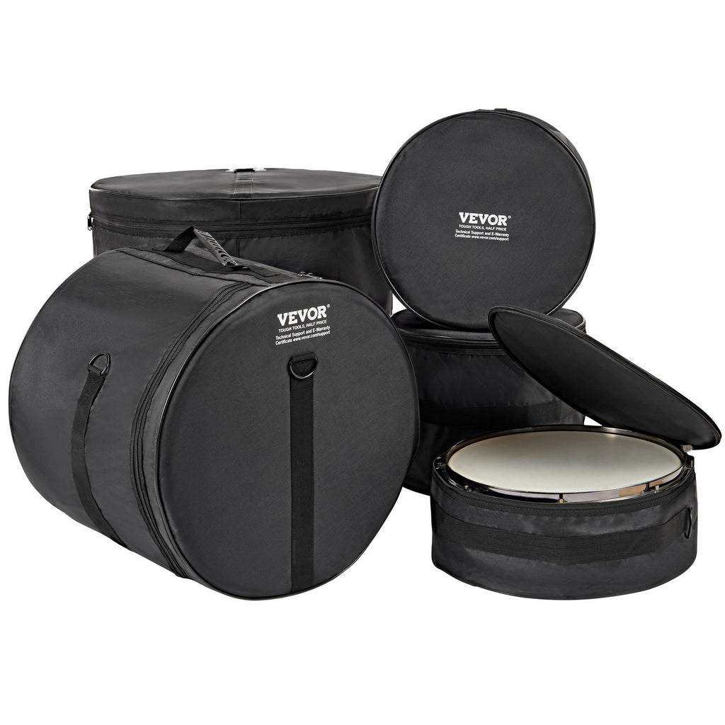 VEVOR 5-Piece Drum Bag Set, 1680D Oxford Fabric, Padded Drum Bags and Cases with 4.92 ft Detachable Shoulder Strap Carry Handles Foldable Design, for 55cm Kick 30cm Tom 33cm Tom 40cm Tom 35cm Snare