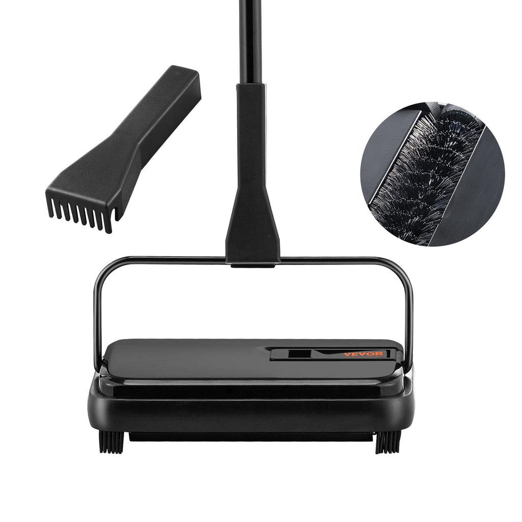 VEVOR Carpet Sweeper, 200 mm Sweeping Paths, Floor Sweeper Manual Non Electric, 300 ml Dustbin Capacity with Comb for Home Office Rugs Hardwood Surfaces Wood Floors Laminate, Cleans Dust Pet Hair