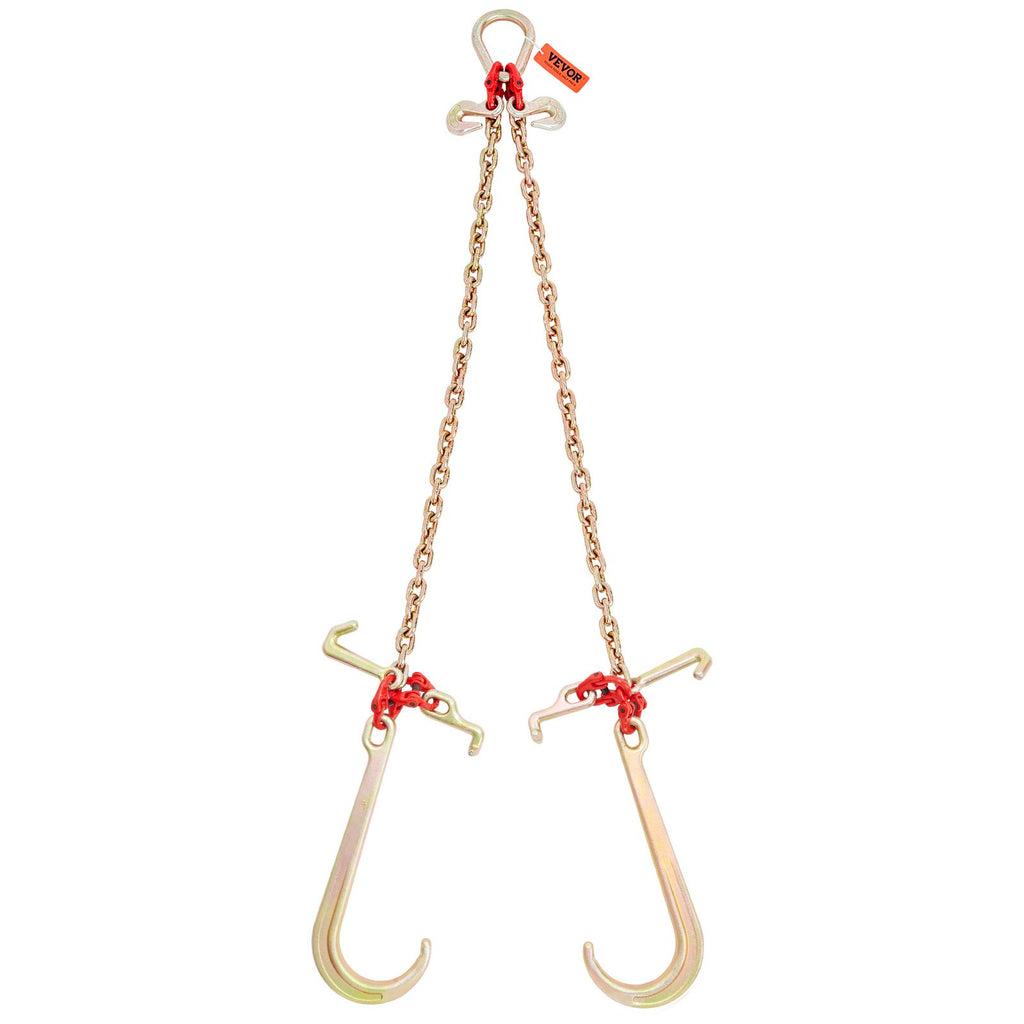 VEVOR V-Chain Bridle, 4364 kg Working Load Limit, 8 x 914.4 mm G80 Tow Chain with RTJ Cluster Hooks, DOT Certified, Galvanized Coating Manganese Steel & D-Shackle, for Lifting & Moving Activities