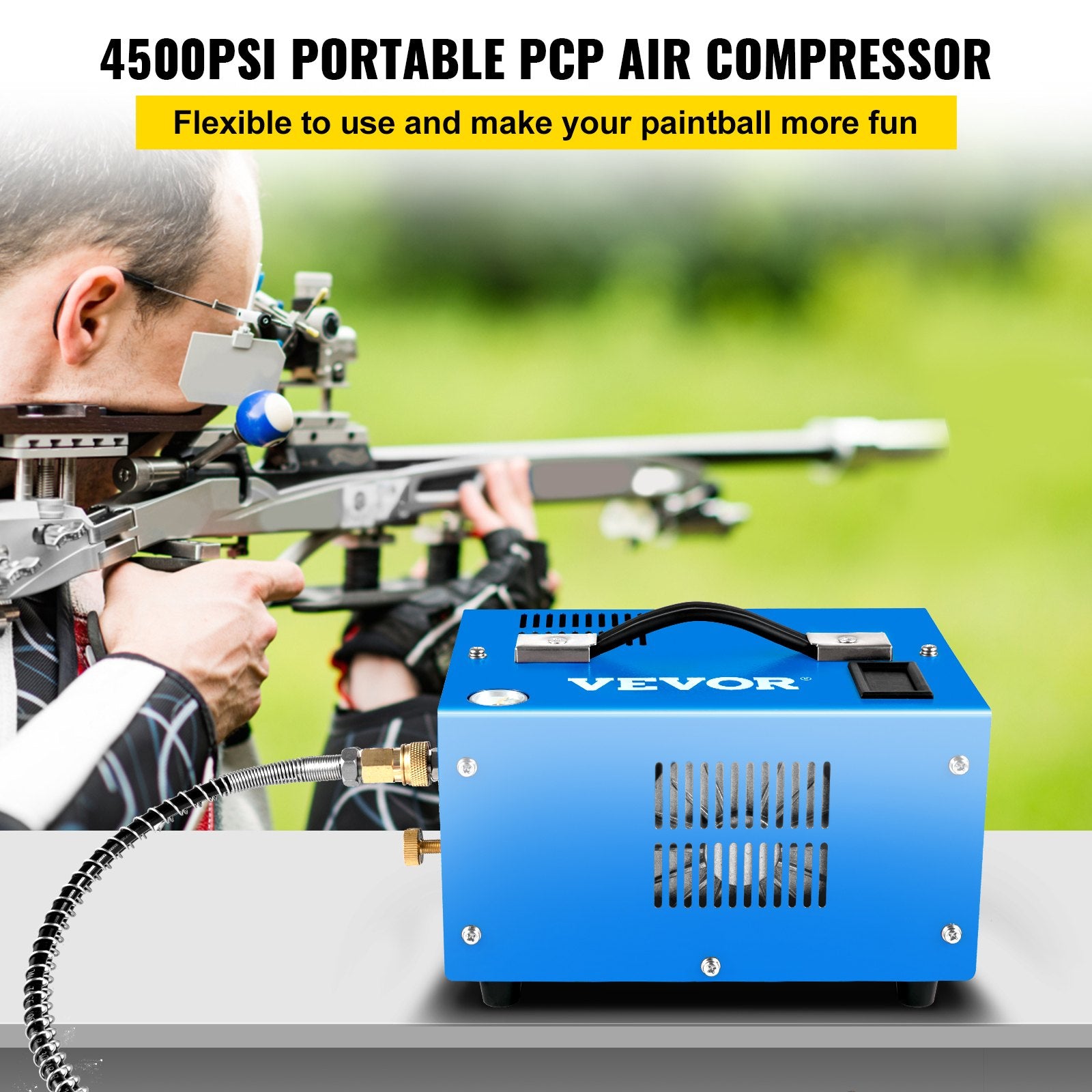 VEVOR PCP Air Compressor Scuba Compressor 4500PSI Manual-Stop 12V/220V w/Adapter