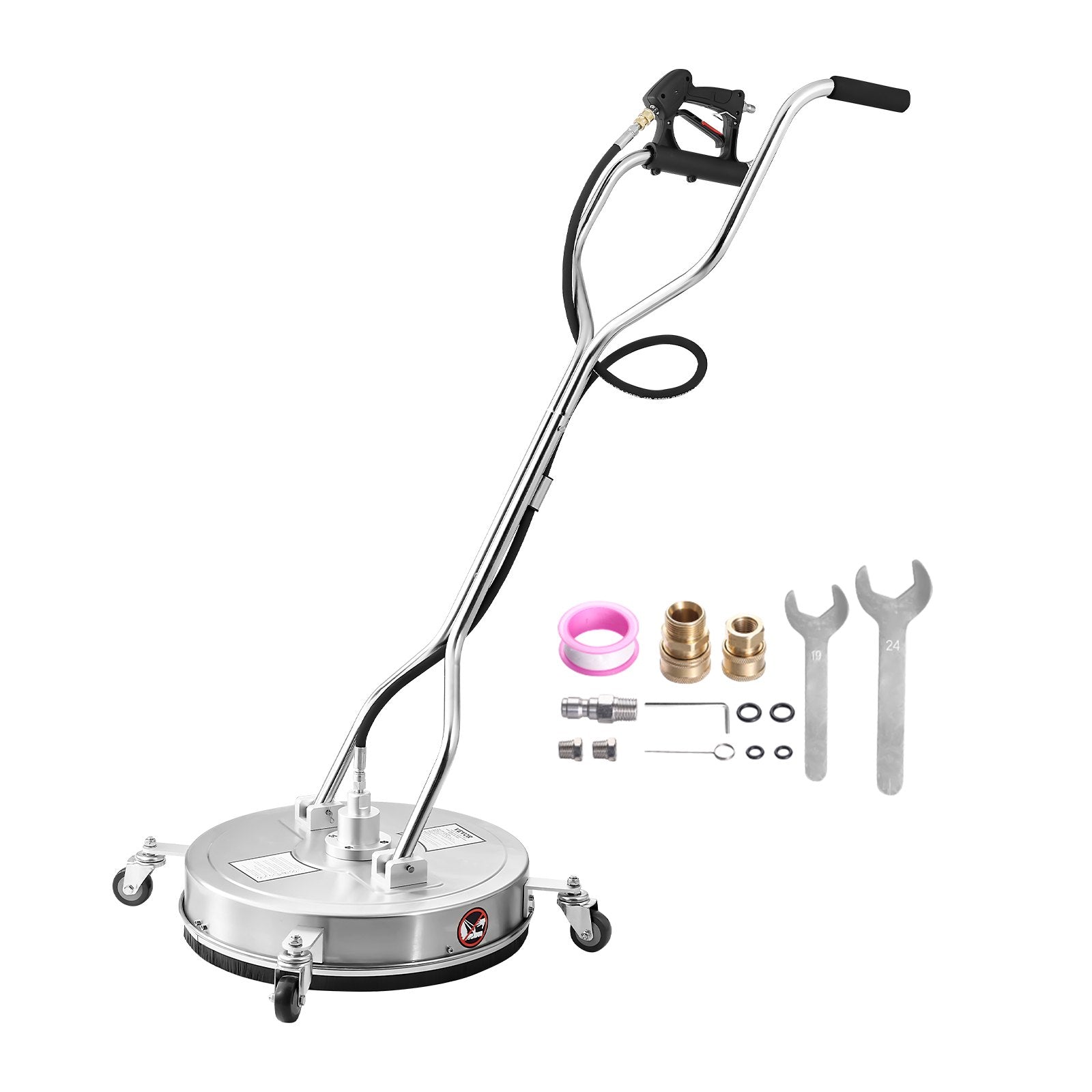 VEVOR 20" Pressure Washer Surface Cleaner, Stainless Steel Pressure Washer Attachments with 4 Wheels, 4500 Max PSI, 3/8 Quick Connector, 2 Spray Nozzles, Dual Handle, for Concrete, Patio, Sidewalk